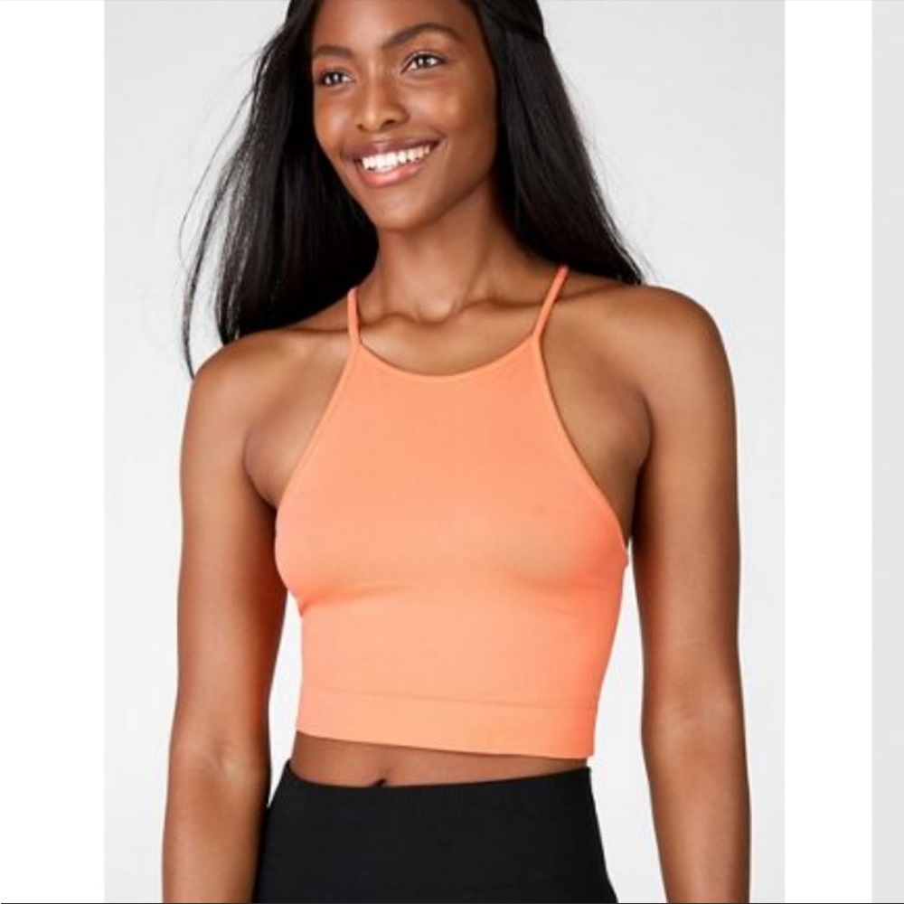 Fabletics NEW Neon Orange Melanie Seamless Longline Bralette
